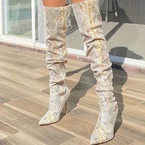 Fashion Nova Thigh High Snake Skin Boots